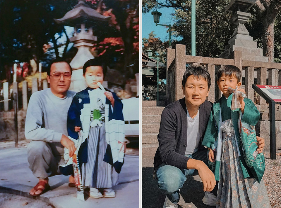 東京カメラ部賞スマホ部門　キミとボクの写真館さんの作品「同じ場所、違う時代、父から子へ」