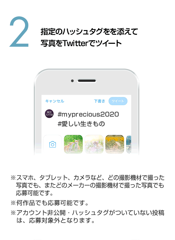 指定のハッシュタグを添えて写真をTwitterでツイート